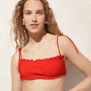 NWT J. Crew Smocked Red Bikini Top 2X